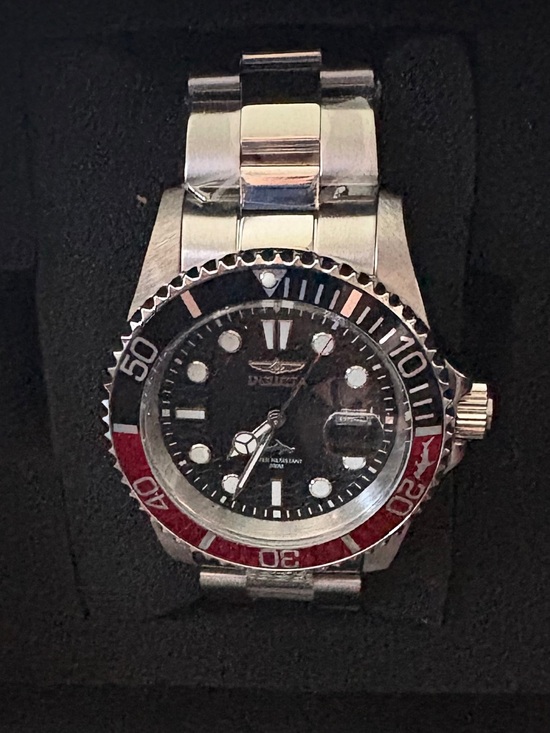 Invicta Other - Invicta Men's Silver Watch with Black Dial and Red Accents